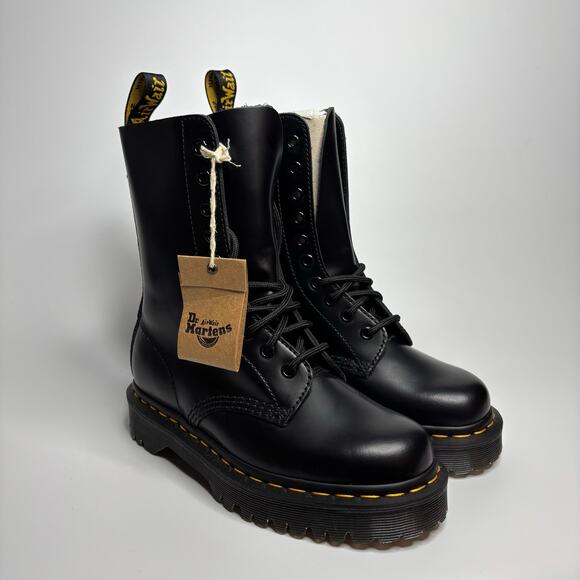 Dr. Martens 1490 Bex 10-Eye Smooth Leather Mid Calf Boots in Black - Picture 2 of 9